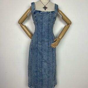 BODYCON Stretch Stonewashed Blue Denim Jean Sleeveless Sundress Dress L